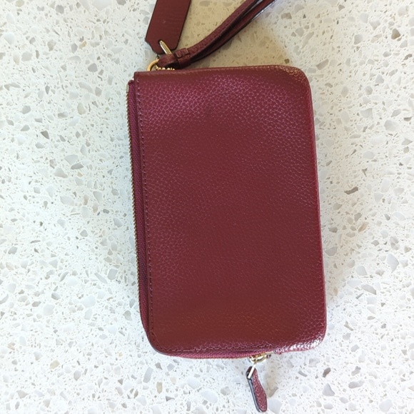 Coach Double Corner Zip Wristlet Leather Phone Wallet In Wine - Picture 5 of 12